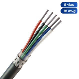 Cabo AFT 5x18 Awg Blindado em Malha de Cobre Estanhado Preto