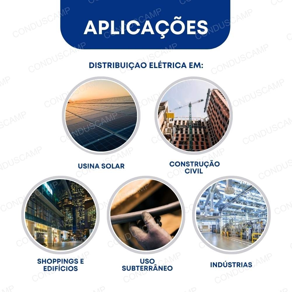 Imagem de um cabo elétrico de alumínio com detalhes técnicos. Indica condutor de alumínio liga 1350, isolação XLPE até -90°C, capa em PVC ST2 até 105°C e resistência de 105°C, suportando 1kV.