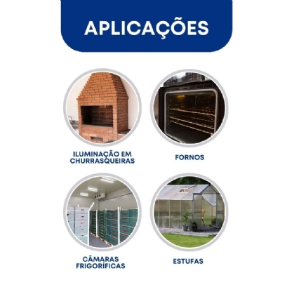 Imagem com foto e texto sobre aplicações e utilização do cabo de silicone de baixa e alta temperatura 10mm2: iluminação em churrasqueira, fornos, câmaras frigoríficas, estufas.